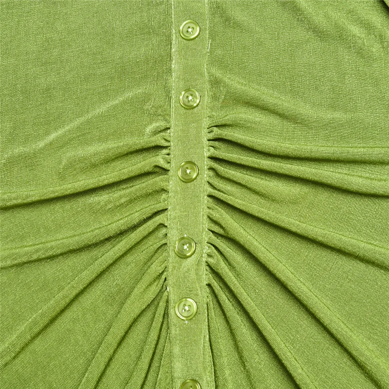 

MOZISION Single Breasted Long Sleeve Shirt Dress For Women 2021 Autumn Sexy Mini Dresses Ladies Summer Ruched Party Dress