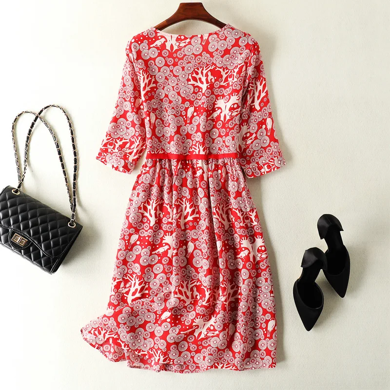 Платье из натурального шелка женские летние пляжные платья элегантные цветочные