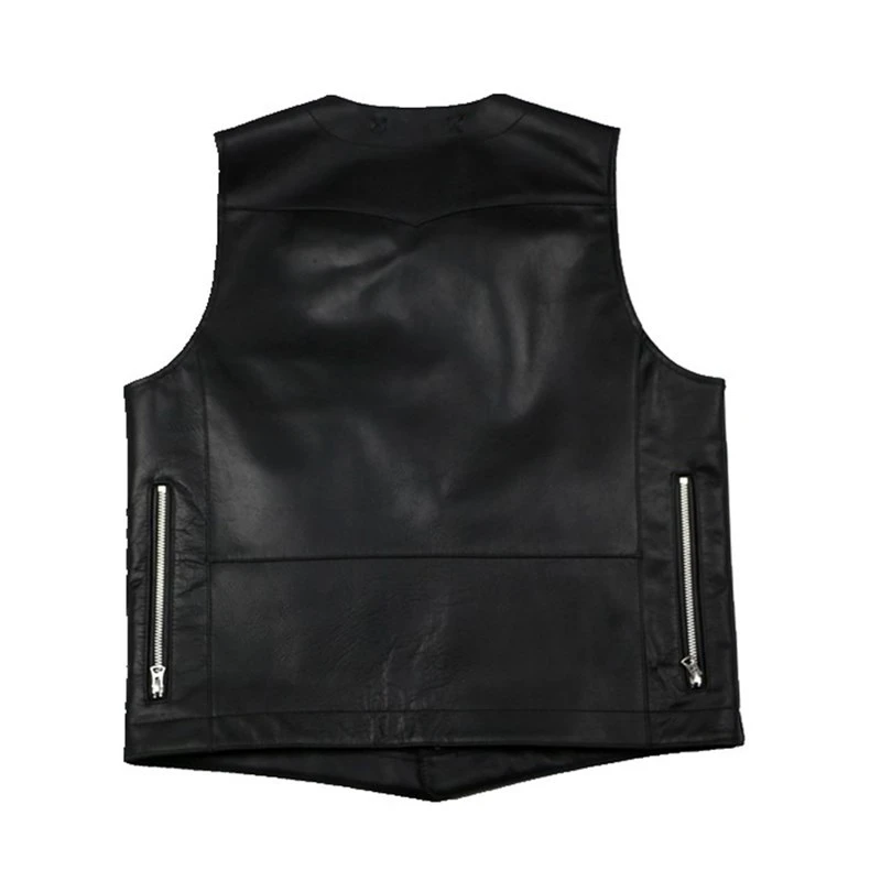 

Men 2020 Black Slim Fit Biker's Leather Vest Plus Size XXXL Genuine Cowhide Spring Short Motorcycle Leather Vest FREE SHIPPING