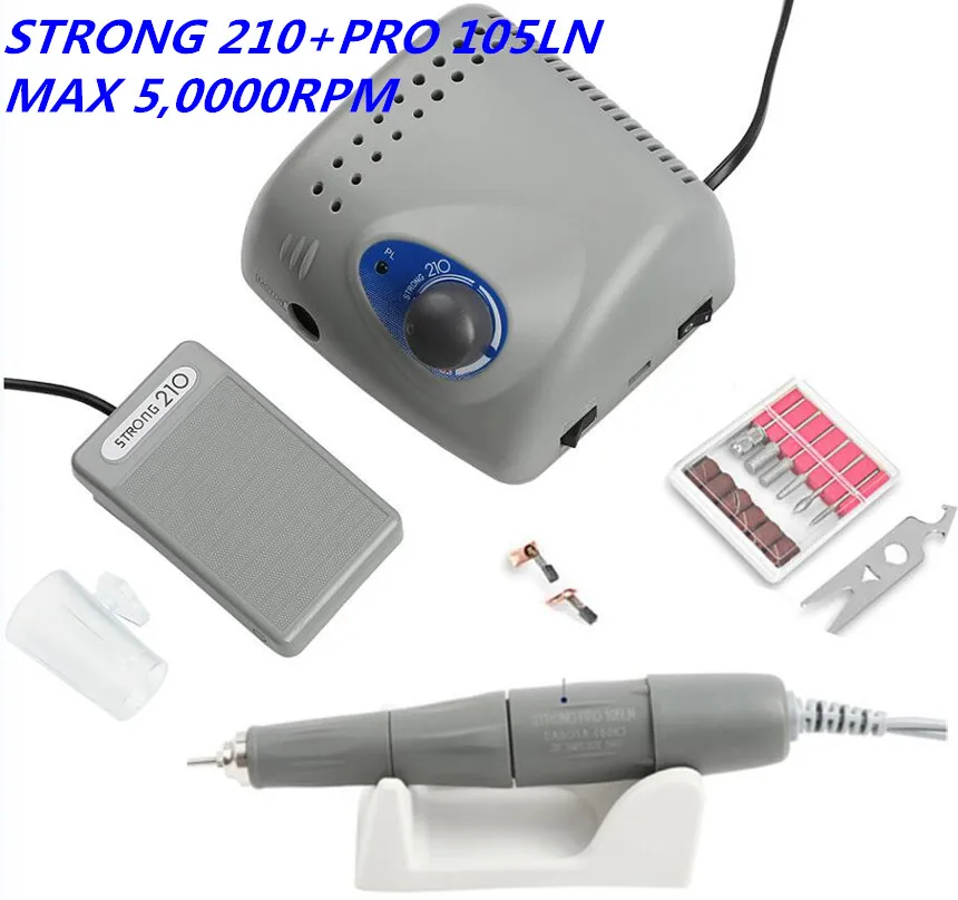 NEW 50000RPM 65W Electric Nail Drill Machine Strong 210 PRO 105LN 2.35mm Model Manicure Pedicure Nail File Bit