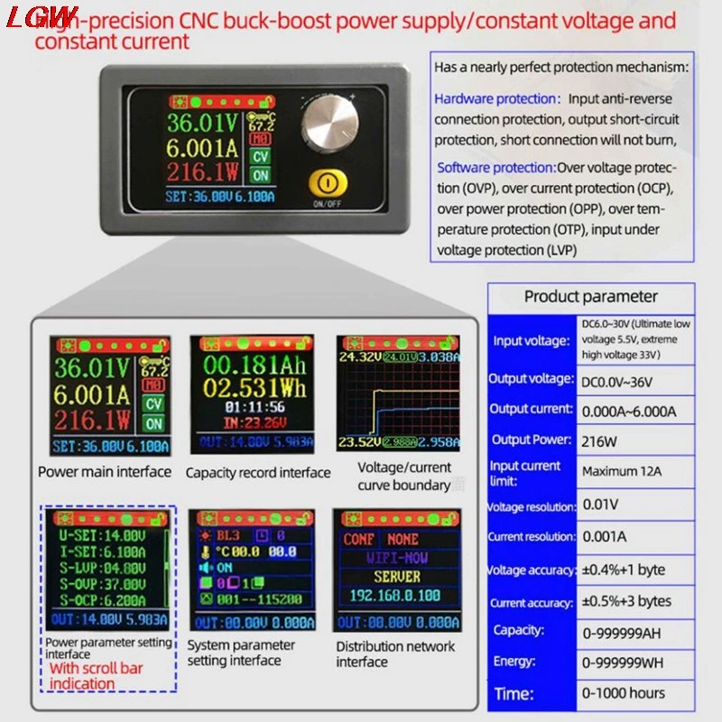 DC Buck Boost конвертер CC CV 6 0-36V 6A Регулируемый блок питания | Электронные компоненты и