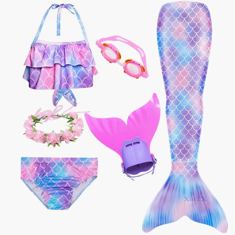 Детский купальный костюм русалки для девочек бикини С флиппером монолитный