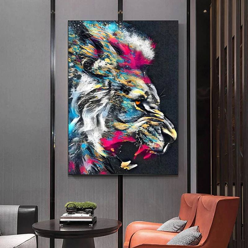 

Scandinavian Style Animal Poster Wall Art Abstract Graffiti Lion Canvas Painting Street Art Pictures for Living Room Room