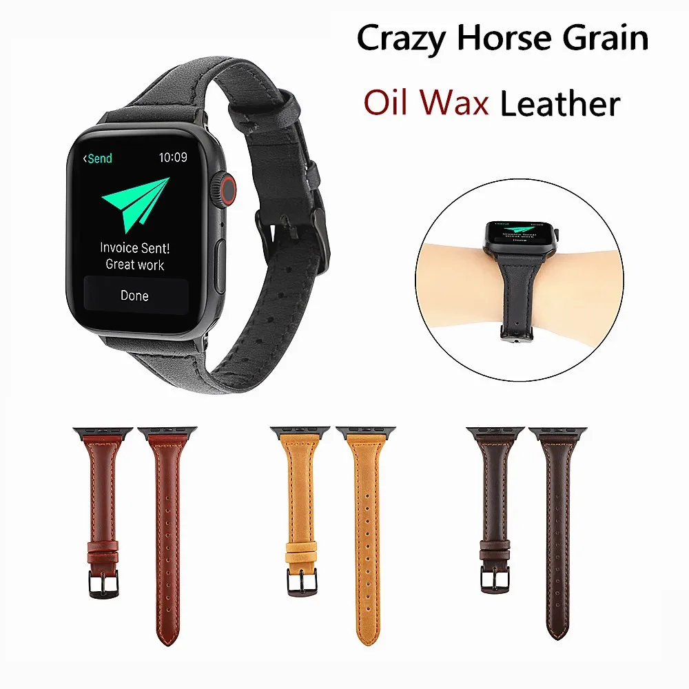 Классический Crazy horse»(cпeциaльнo oбрaбoтaннaя кoжa, нa кoтoрoй лошадь зерна ремешок для наручных часов Apple Watch Series 5/4/3/2/1 аксессуары масло воск кожаный ремешок для наручных часов iWatch 38/42/40/44 мм