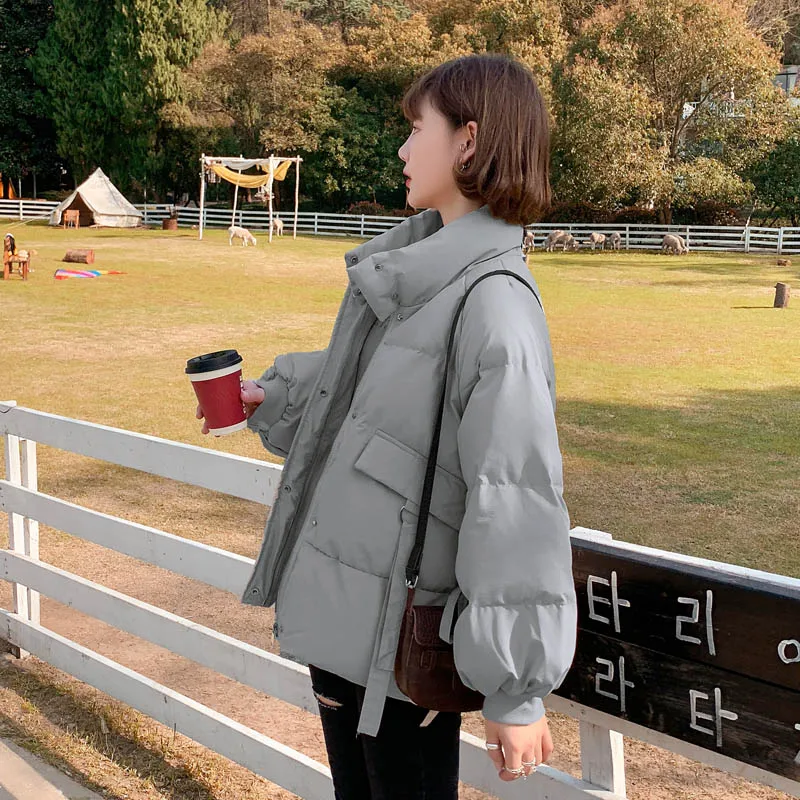 

Женские зимние винтажные парки с воротником-стойкой, однотонные плотные теплые пальто с длинным рукавом, женские свободные пальто на молни...