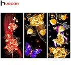 Huacan Diy алмазная живопись роза с цветочным принтом и искусственными бриллиантами искусство Алмазная вышивка мозаика красочные цвета: золотистый, с цветочным рисунком, с рисунком бабочки с украшением в виде кристаллов для украшения дома