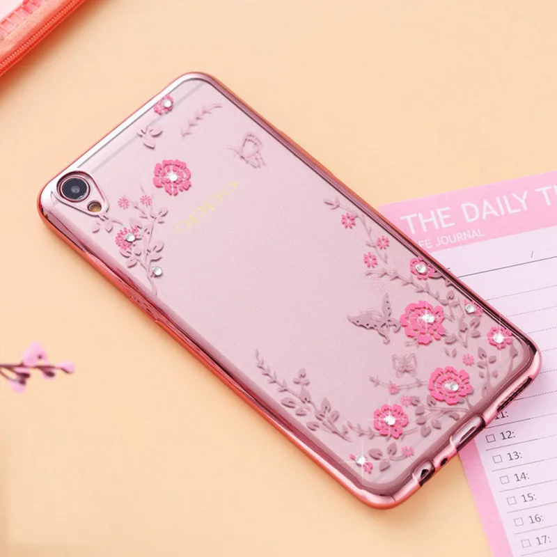 Чехол с цветами и стразами для OPPO F5 A73 A33 A37 A53 A57 A59 A77 F1S R7 R9 R11 Plus A83 F3 F7 F9 A3 A5 R17 Pro