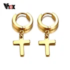 Vnox крест серьги для женщин мужчин золотой цвет нержавеющая сталь мужские серьги гвоздики Религиозные ювелирные изделия
