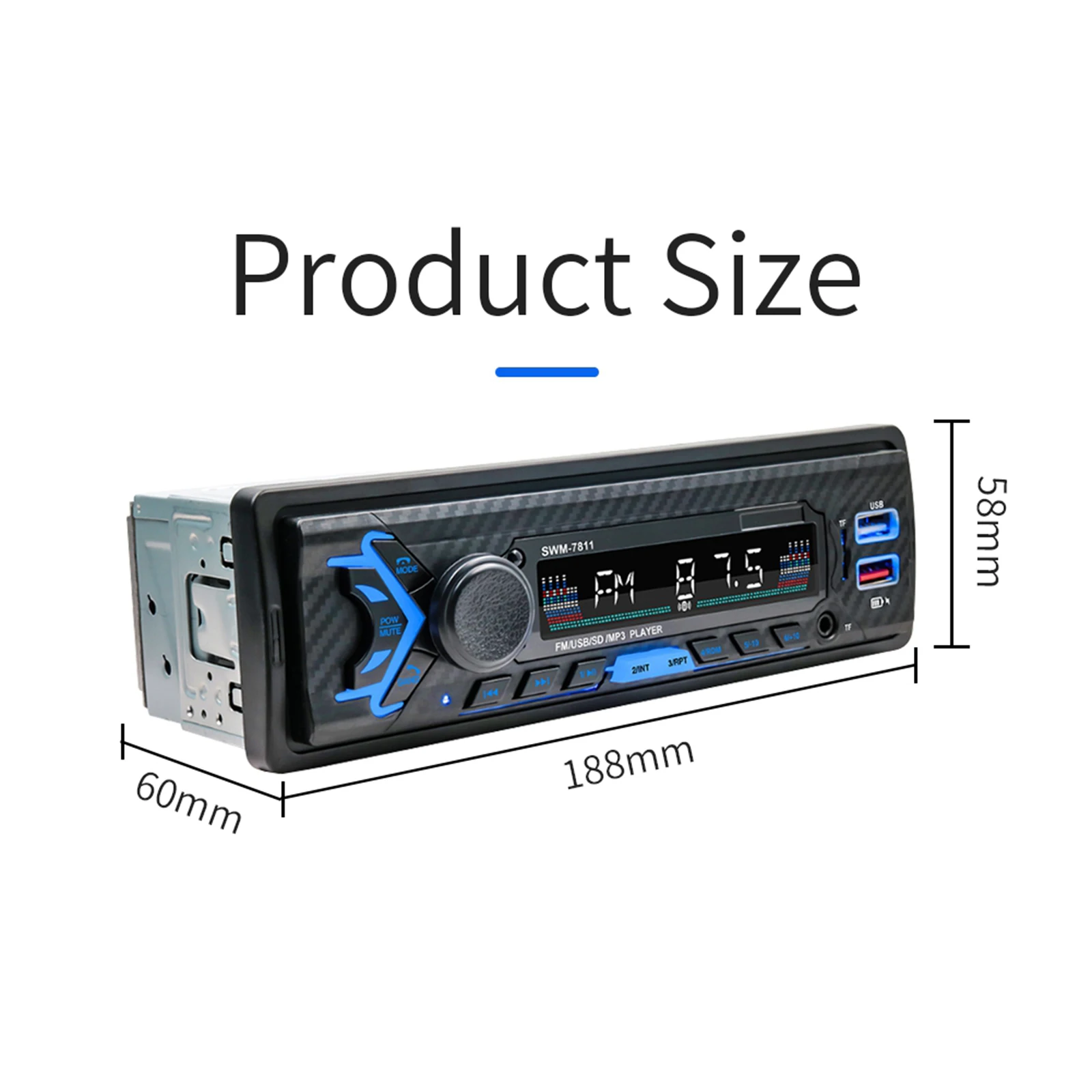 

Car 12V Radio Stereo Bluetooth USB MP3 Player Receiver with Remote Universal