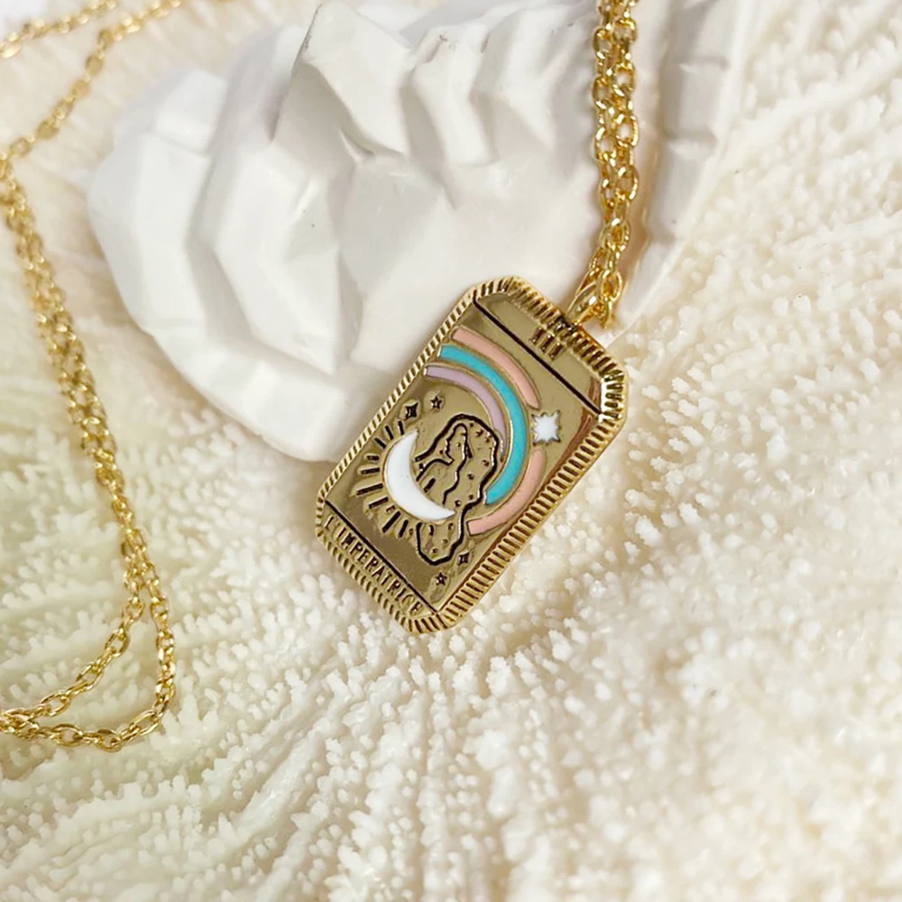

Square Amulet Tarot Card Necklace Zodiac Women's Stainless Steel Collar Jewelry Tarot Pendant Necklaces Jewelry Friendship Gifts