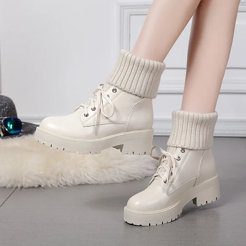 Новинка 2019 года зимние Ботинки martin на высоком каблуке кроссовки