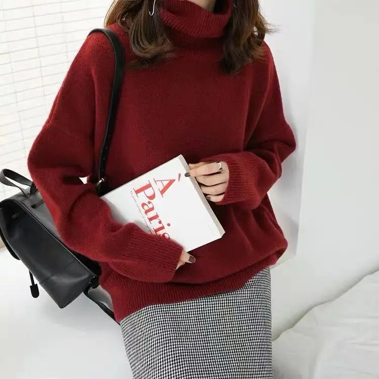 

Women Cashmere Knitted Sweaters 2020 New Fashion Turtleneck Warm Pullovers 5Colors Loose Sweater for Ladies Long Sleeve