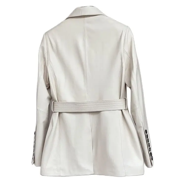 Chaqueta de piel de oveja auténtica para mujer, abrigos de cuero genuino para mujer, chaqueta informal de cuero blanco, traje coreano, chaqueta de cuero de alta calidad