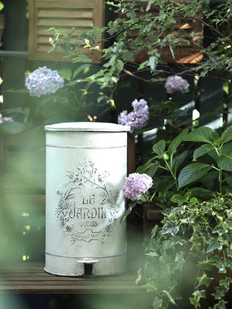 

Chic Shabby Distress French Country Metal Dustbin Garden Cylinder Storage