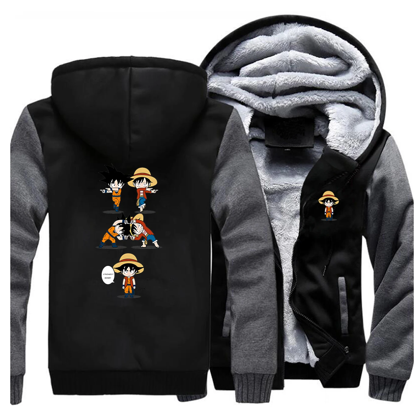 One Piece Luffy Winter Jacket Men Fleece Thick Dragon Ball Warm Mens Jackets And Coats Hoodie Sweatshirt Coat Sportswear | Мужская