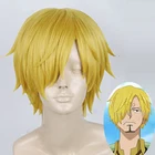 Парик для косплея Sanji из аниме One Piece, короткие прямые, золотисто-желтые, термостойкие синтетические волосы, для косплея, с шапочкой