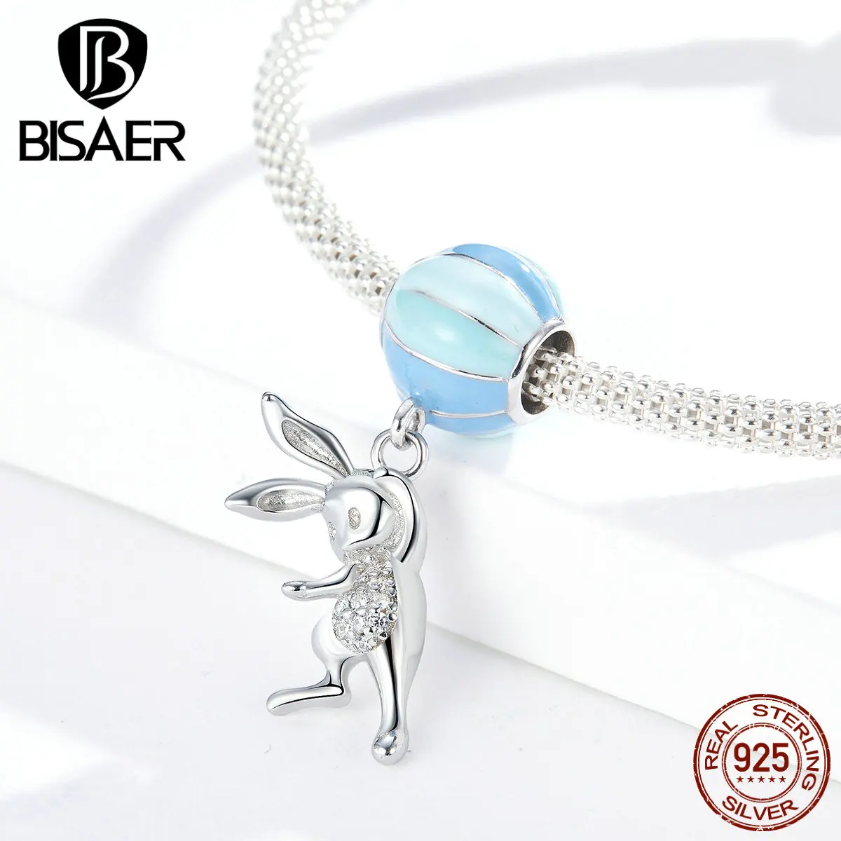BISAER 925 пробы серебряные Очаровательные Подвески с милыми животными Серия Летающий кролик подходят для женщин браслеты с подвесками DIY Ювелирные изделия HSC1303