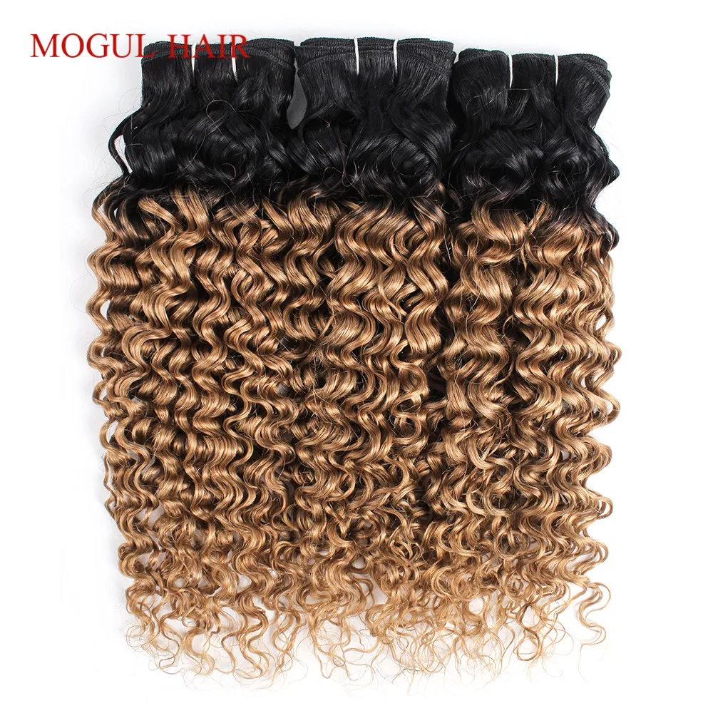 4 Bundles 1B 27 Ombre Honey Blonde Dark Brown Water Wave 10-24 inch Remy Human Hair Weave Extension Fast Free Ship MOGUL HAIR