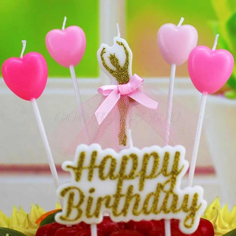 4 шт. свечки в форме сердца/звездочек свечи для торта на день рождения безопасная