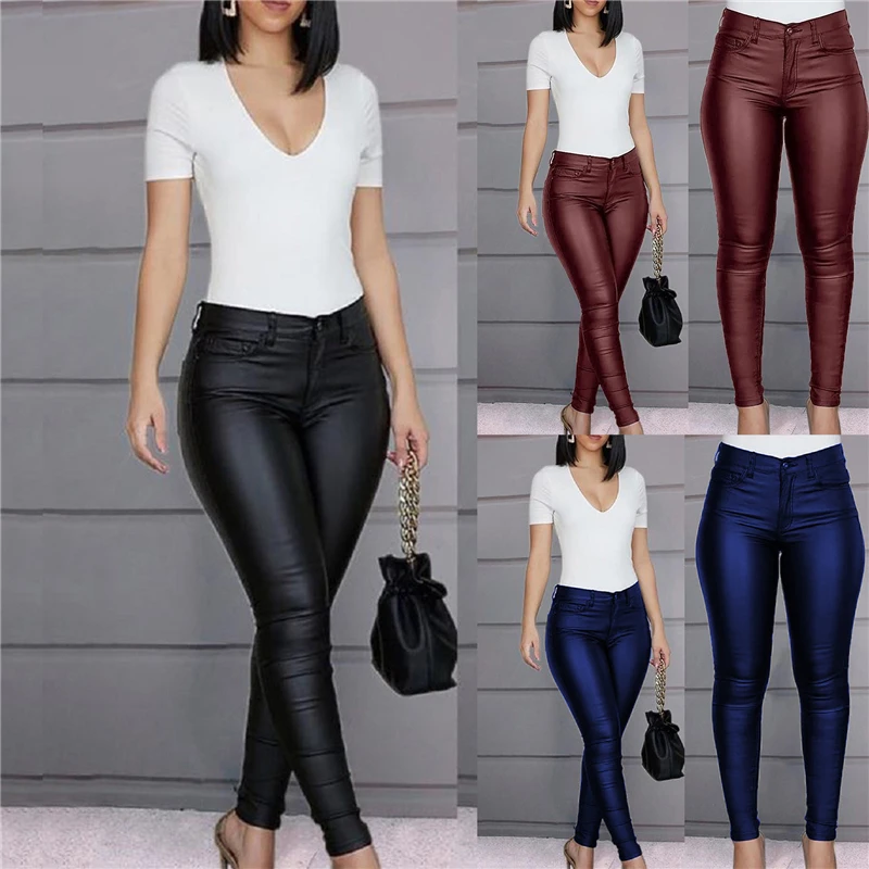 

Spring Women Pu Leather Pants Black Sexy Stretch Bodycon Trousers Women High Waist Long Casual Pencil Pants S-2XL