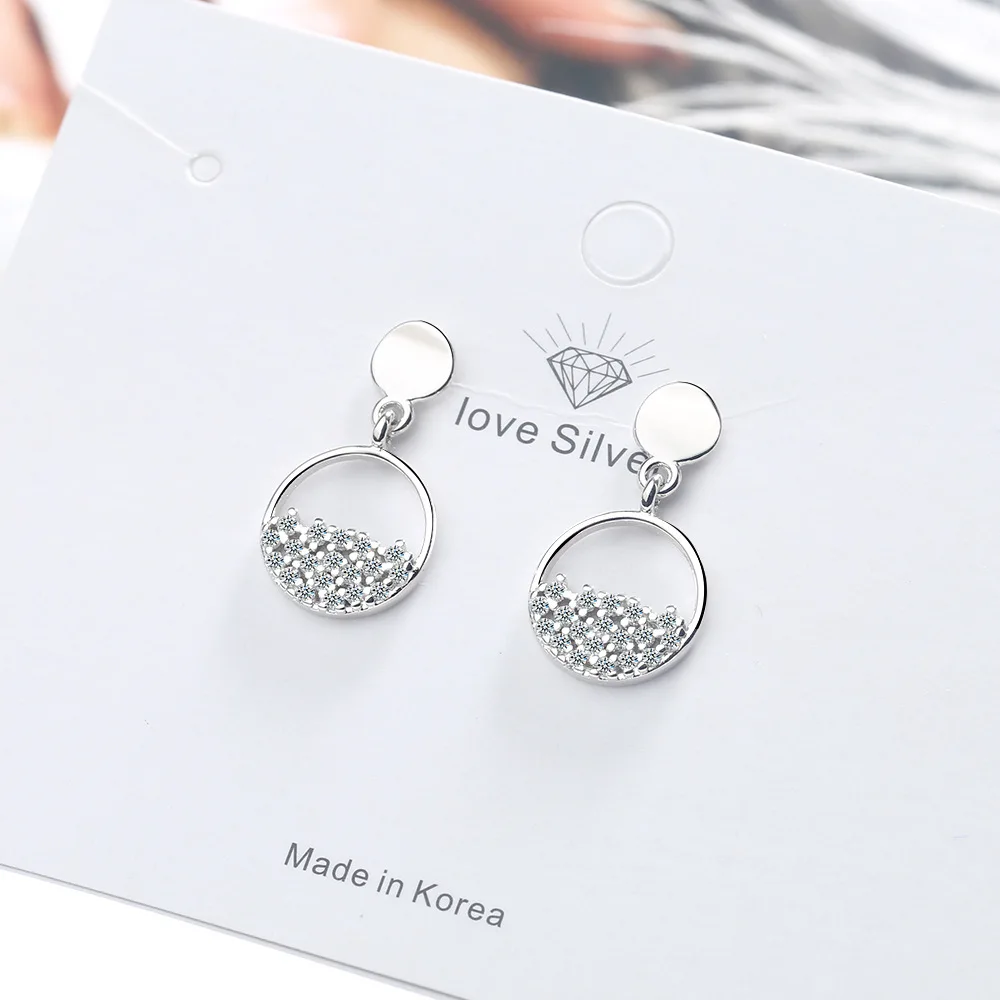 

925 Sterling Silver Zircon Round Stud Earrings For Women Girls Wedding Jewelry Girl eh209