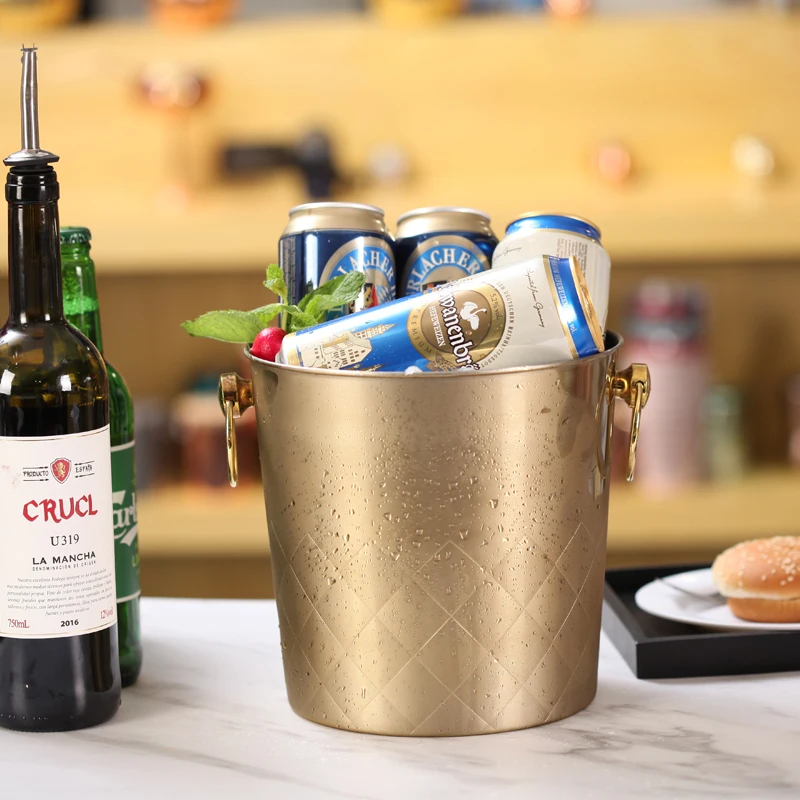 Металл Нержавеющая сталь позолоченные винные кубики для охлаждения 5л ведро льда