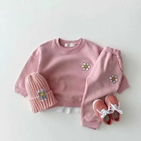 fashion flower embroidery baby casual clothes set girls cartoon long sleeve sweatshirt pants 2pcs children clothing suit 9m 3t