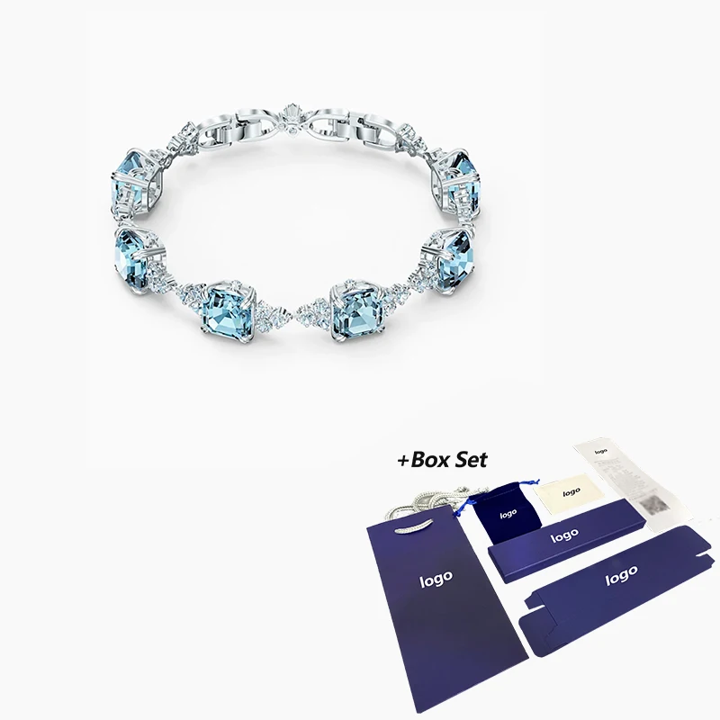 

2021 Fashion Jewelry SWA New Amphibole Platinum Bracelet Exquisite Blue Square Decorative Crystal Ladies Romantic Jewelry Gift