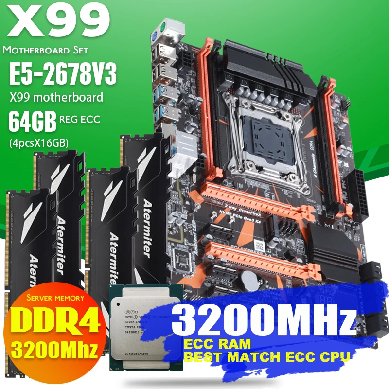 Комплект материнской платы X99 с ЦП Xeon E5 2678 V3 4 × 16 Гб = 64 3200 МГц REG ECC RECC DDR4 PC4 память DDR