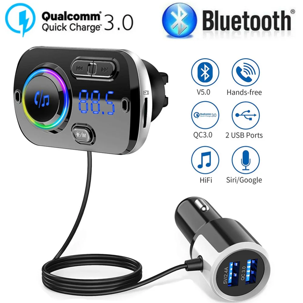 Беспроводной автомобильный комплект громкой связи Bluetooth 5 0 FM-передатчик mp3-плеер