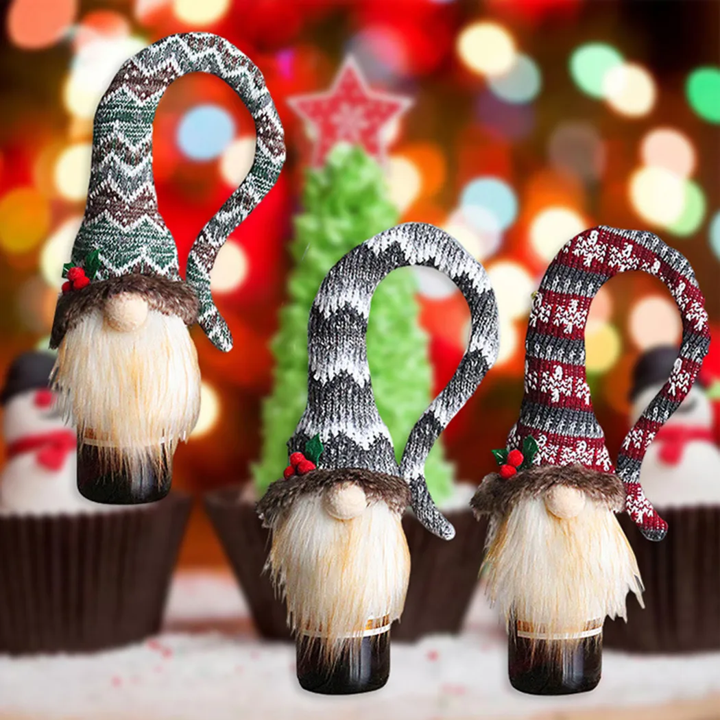 

2022 Santa Claus Snowman Faceless Doll Wine Bottle Cover New Year Gift Dust Cover Xmas Dinner Scene Table Home Decoration