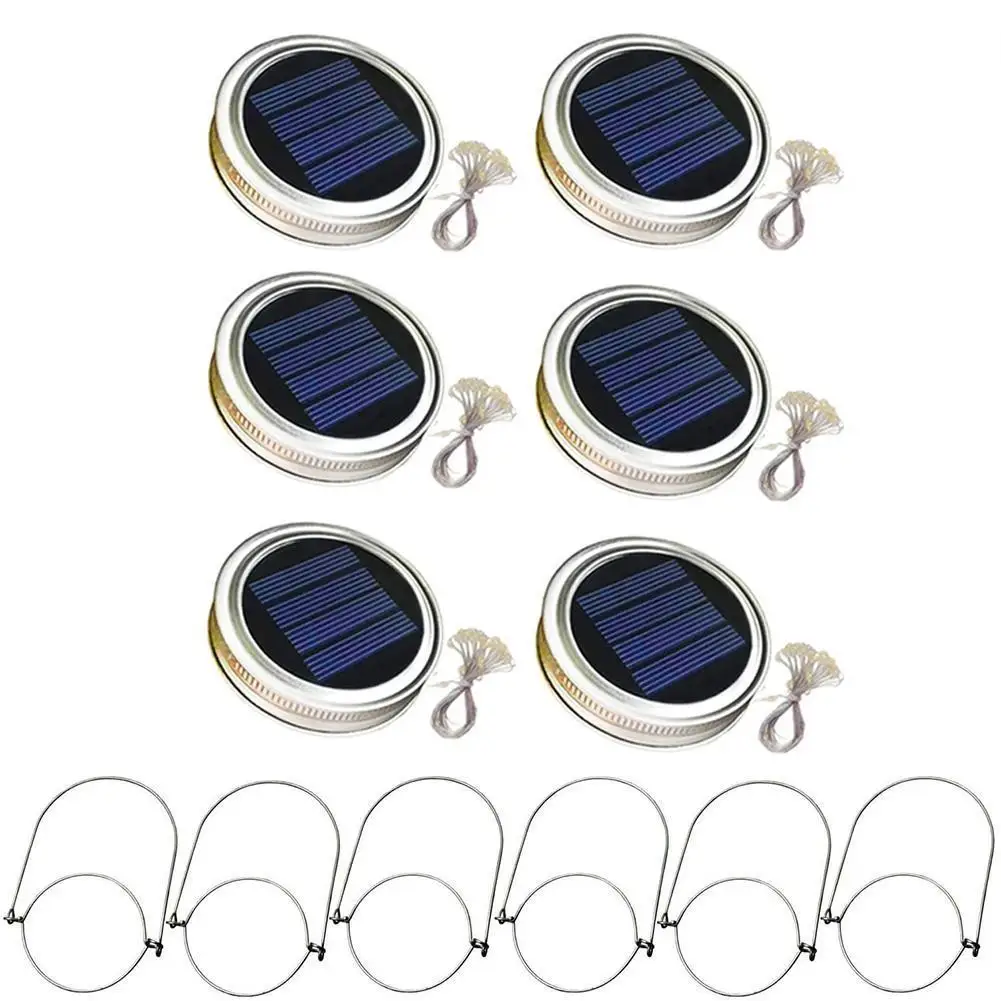 

6Pcs Solar Mason Jar Lid Light With 2M String Lights Handle 20 LEDs Hanging Lantern Lamp For Garden Decoration Colorful Light