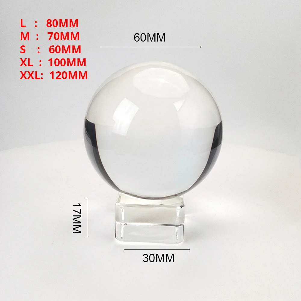 

Clear 60mm/70mm/80mm/100mm/120mm Crystal Ball with Free Stand K9 Crystal Glass Ball for Photography Prop