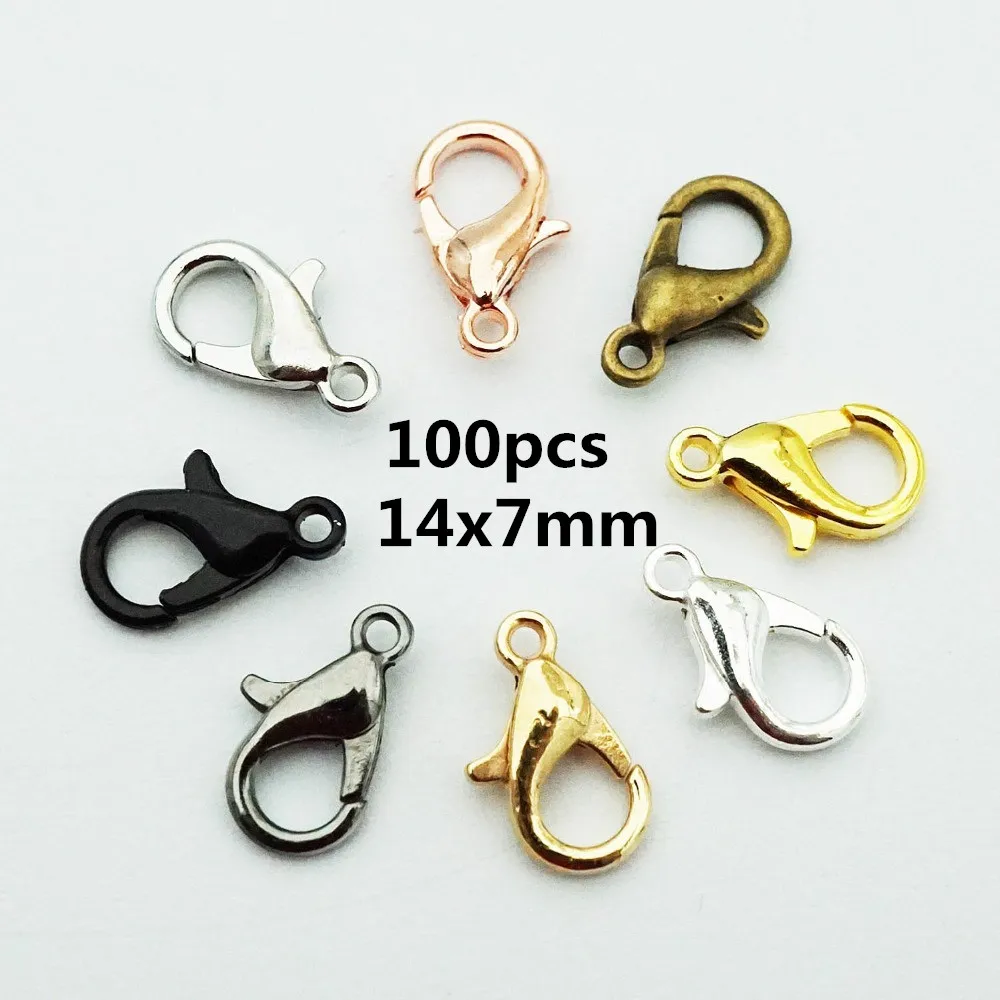Lobster100pcs 14x7mm 100 шт./лот застежка "Лобстер" крючок и 300 шт Открытый круг прыгающие кольца открытая одна петля для DIY ожерелье браслет Изготовление ювелирных изделий - Цвет: Lobster100pcs 14x7mm