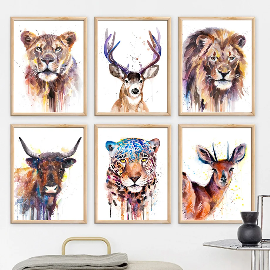 

Tiger Lion Elk Cow Leopard Deer Jungle Animal Wall Art Canvas Painting Nordic Posters And Prints Wall Pictures Kids Room Decor
