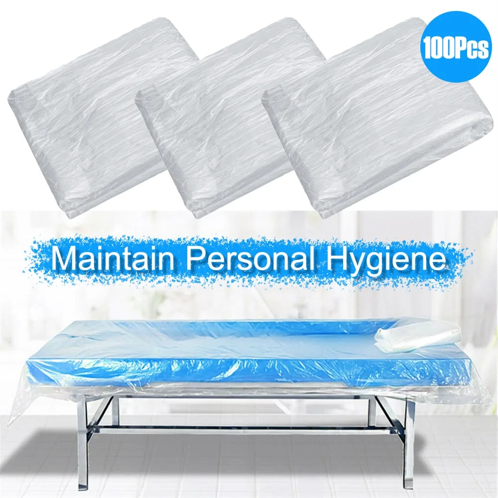

100pcs Disposable Couch Cover Table Cover Plastic Transparent Cosmetic Bed Sheet Covers for Massage Tables Bed
