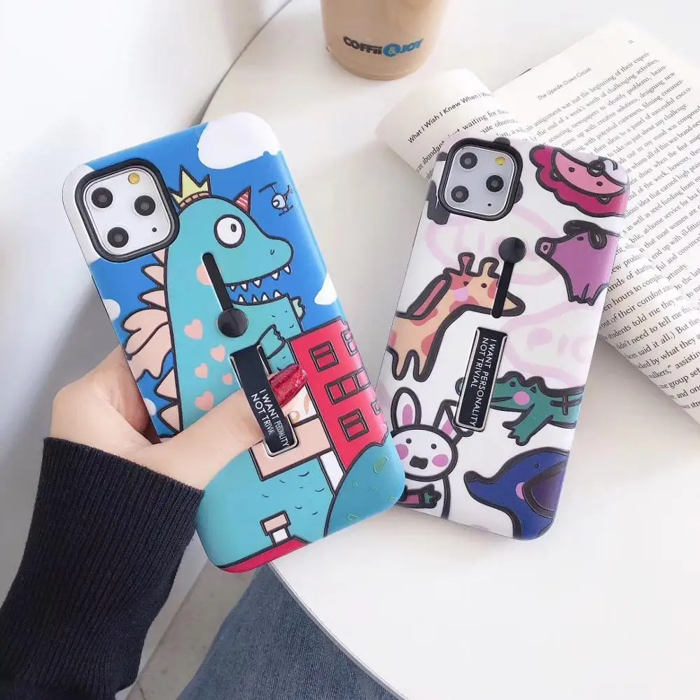 

For iPhoneXs Novelty Cartoon Dino Animal Stand Holder Phone Case Xsmax XR 6s 78plus SE2020 Cover Body Shell Protection