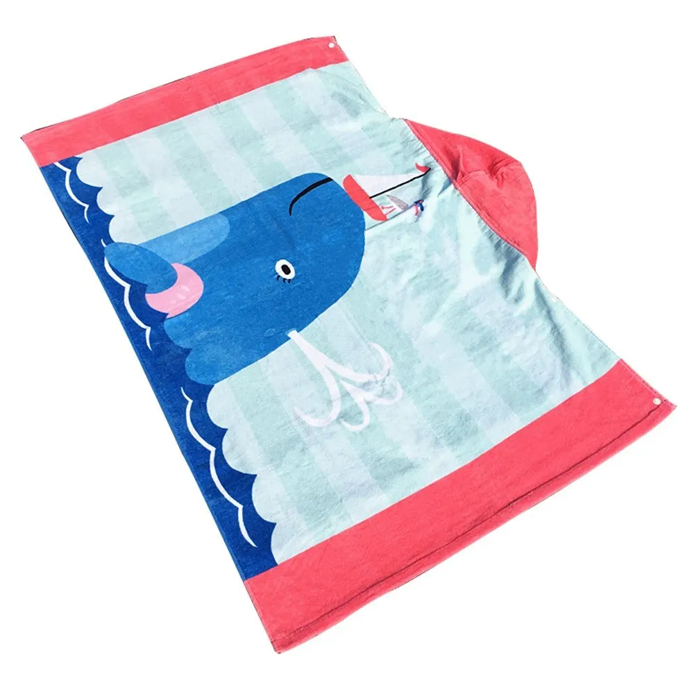 Детское пляжное полотенце с капюшоном хлопковое супер впитывающее милое банное