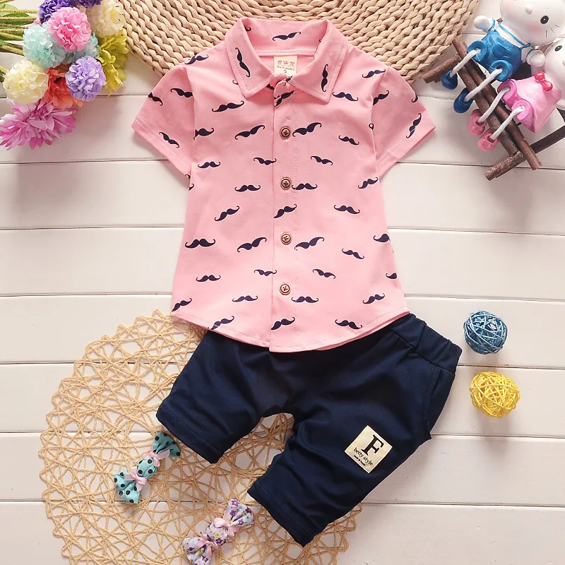 Summer Baby Boys Girls Clothing Sets Kids Clothes T-shirt Short 2PCS/Set Cartoon Moustache Children Sport Suits Infant Tracksuit |