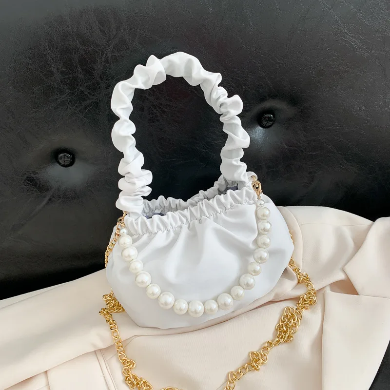 

Сумка женская холщовая, с цепочкой из бисера, со складками, лето 2020