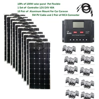 solar panel kit complete 1000w 1kw 24v12v mount pwm solar controller 40asolar battery charger car caravan camping motorhomes rv
