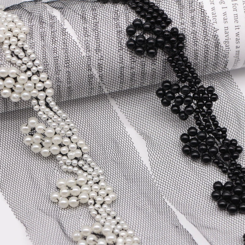 2 ярда черный белый жемчуг с бисером кружевная отделка аксессуары для волос
