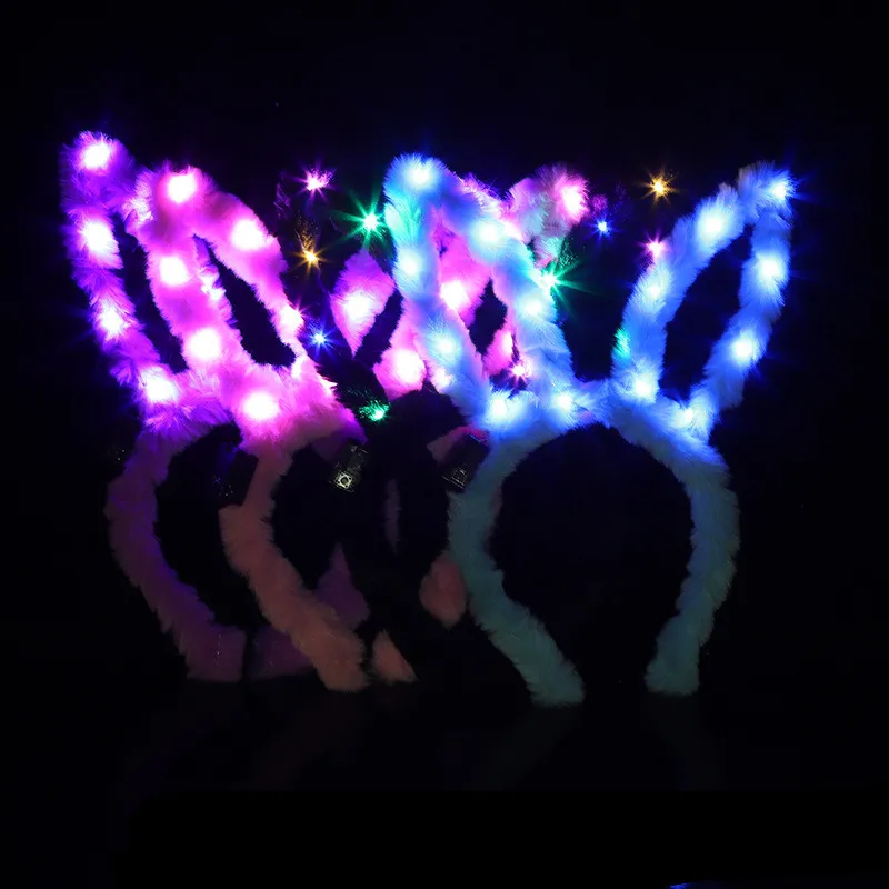 Christmas decoration halloween birthday Glowing plush rabbit ears headband children glowing toys | Дом и сад