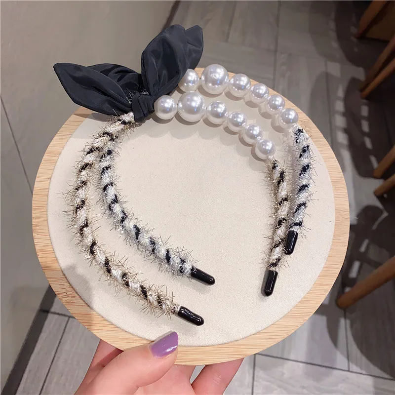 

Fashion Fairy Peals Crystal Plaid Hairband Headband Bowknot Ribbon Women Girls Print Girls Bandages Hair Accessories Headwear