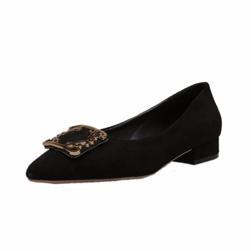 

Pointed Toe Slip on Shallow Ladies Shoes Woman Pumps 2021 Spring New Square Metal Buckle Thick Heel Casual Women Shoes Plus Size