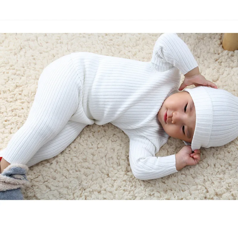 

baby toddler girls boys ribbed knitted pullover top with high waist pants and hat 3 pieces sets baby cute set clothing