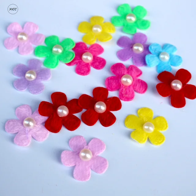 1-19 XICC 100PCS Colorful Nonwoven Round Flower Wool Felt Fabric Hair rope DIY Handmade Accessory Sticker Applique Patches Felt Pad - Цвет: 1-19