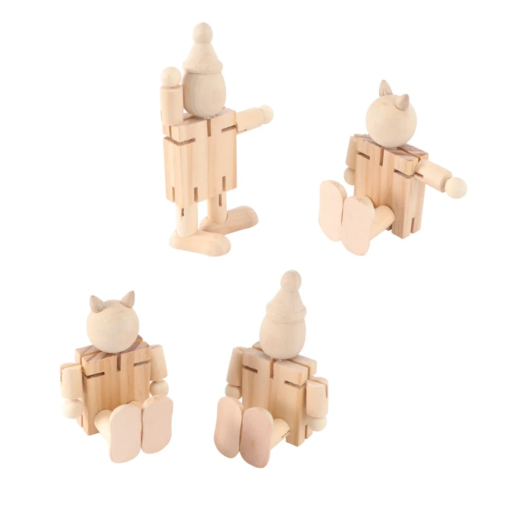 

4Pcs Christmas Craft Toys Robot Puppet Robot Adorn Desktop Ornament (Wood Color)