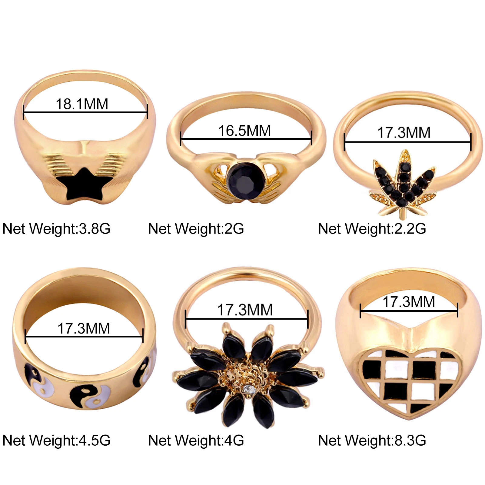 

Punk Heart Geometric Rings For Women Men Alien Tai Chi Yin Yang Black Enamel Chunky Ring 2021 New Fashion Party Jewelry Gifts