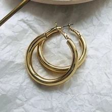 AENSOA Fashion Gold Color Oversize Hoop Earrings For Women Wide Big Metal Round Circle Statement Earrings Vintage Jewelry Gift